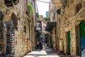 Narrow streets of the Via Dolorosa Latin for Sorrowful Way in the Old City of Jerusalem
